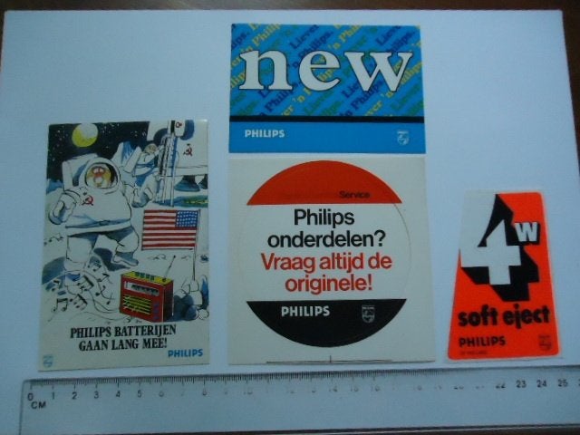 sticker oud PHILIPS fabriek eindhoven vintage retro tv 4x, Verzamelen, Verzenden, Zo goed als nieuw, Bedrijf of Vereniging