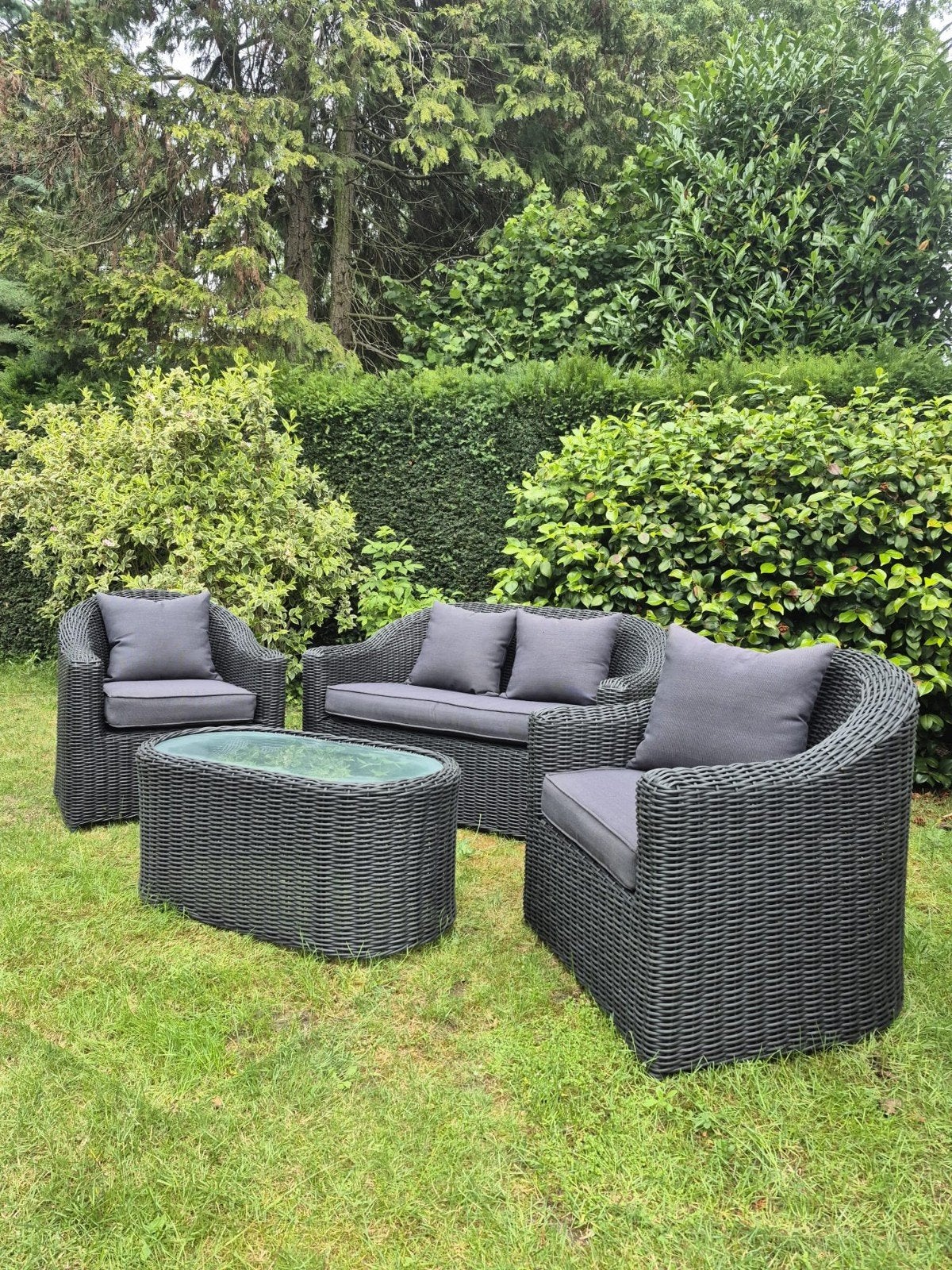 Mooie donker grijze wicker lounge set, Ophalen, 4 zitplaatsen, Loungeset, Wicker