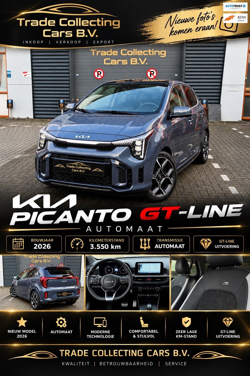 Kia Picanto 1.0 GDi GT-Line 5P. 10 JAAR GARANTIE KEYLESS-AUT, Dealer onderhouden, Zwart, Blauw, 68 pk