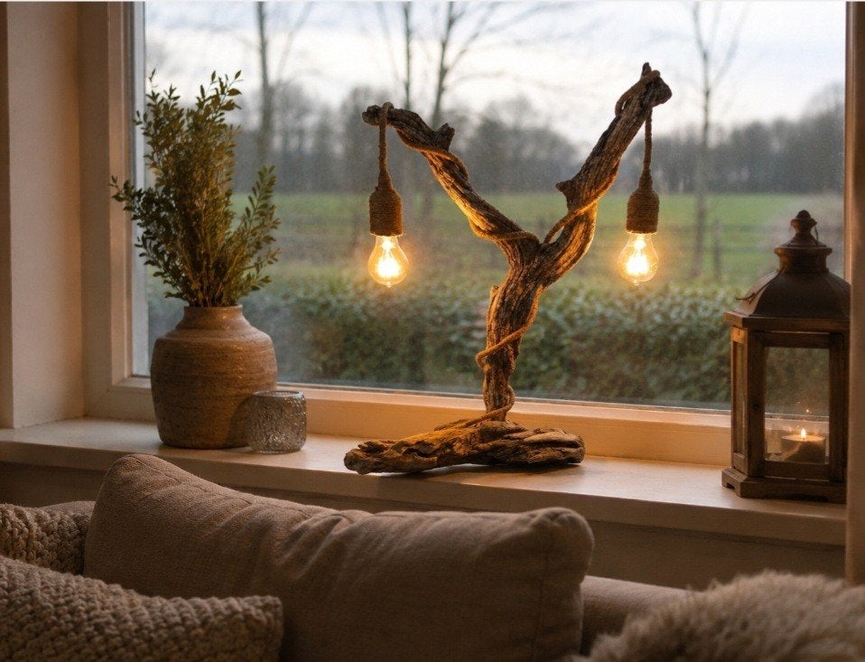 Landelijke tafellamp van drijfhout, Ophalen of Verzenden, Nieuw, Hout, Landelijk