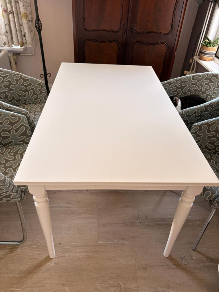 IKEA Rosentorp uitschuifbare eettafel, wit, Huis en Inrichting, Tafels | Eettafels, Ophalen, Gebruikt, 200 cm of meer, 50 tot 100 cm