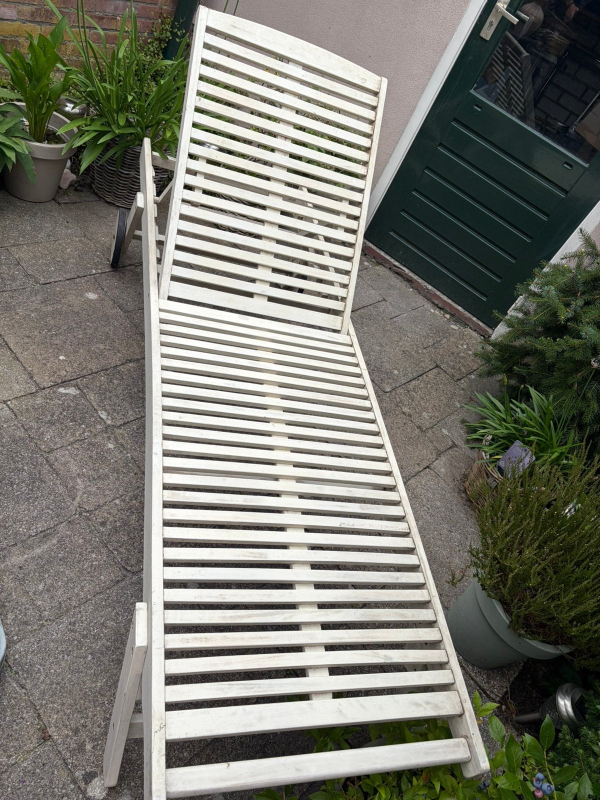 Houten ligbed met wielen, Tuin en Terras, Ophalen, Gebruikt, Hout, Verstelbaar