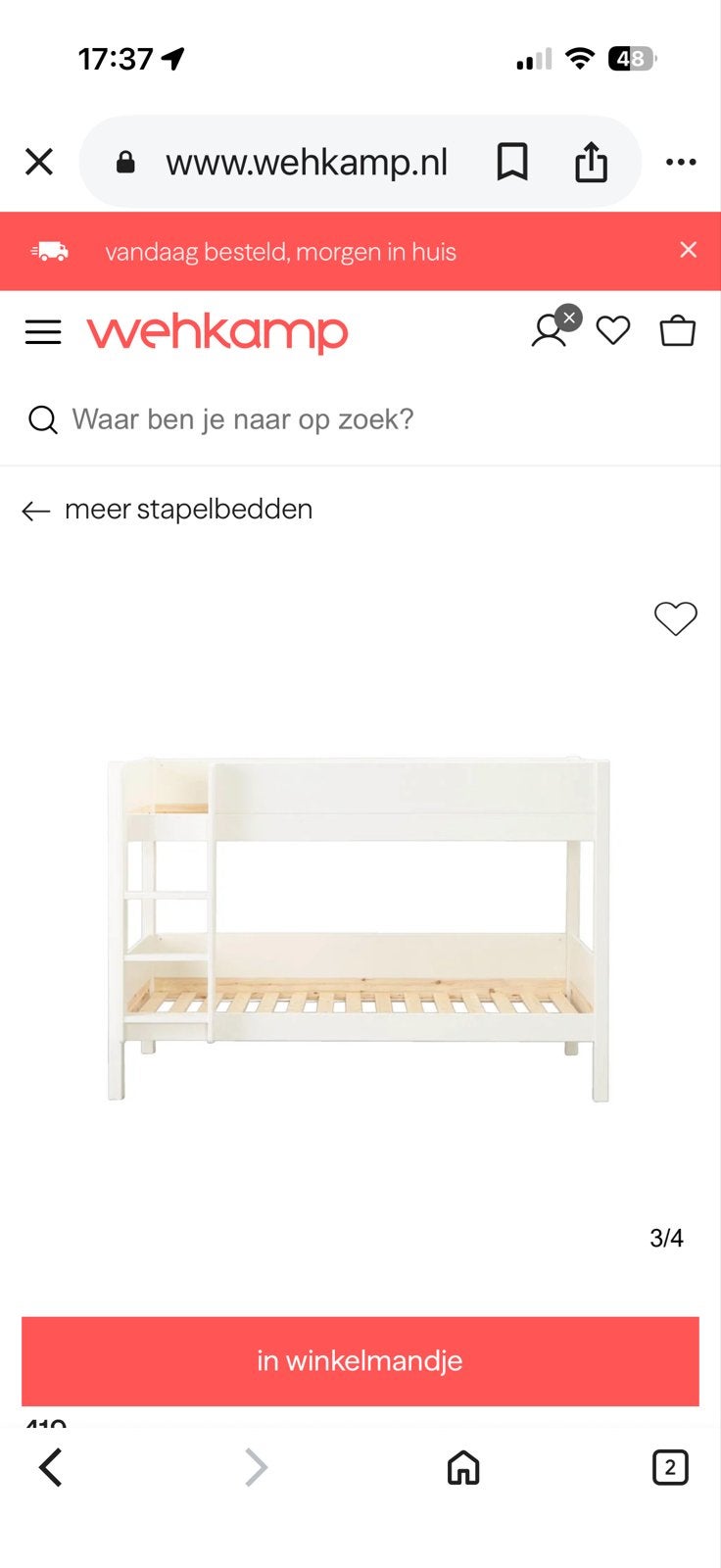Wit stapelbed met opbergruimte en ladder, Gebruikt, 90 cm, 160 tot 180 cm, Tweepersoons