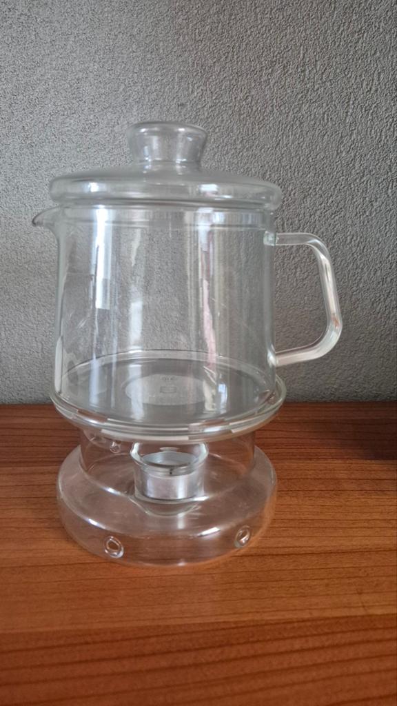 Douwe Egberts, theeset. Glazen theekan met Theelicht., Huis en Inrichting, Ophalen of Verzenden, Zo goed als nieuw, Glas, Overige merken