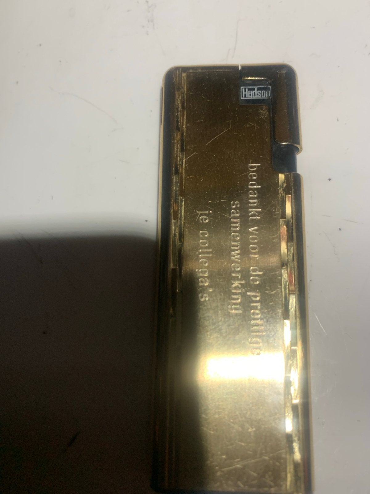Gouden Hudson aansteker met gravure, Ophalen of Verzenden, Gebruikt, Aansteker