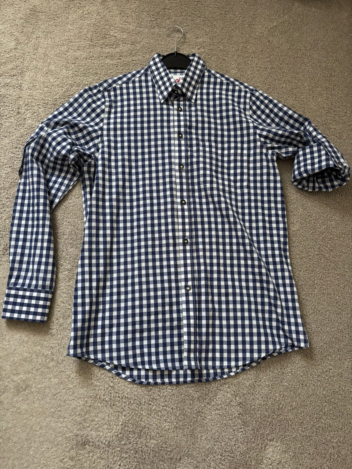 Geblokt overhemd (Oktoberfest), Ophalen of Verzenden, Zo goed als nieuw, Blauw, Halswijdte 38 (S) of kleiner