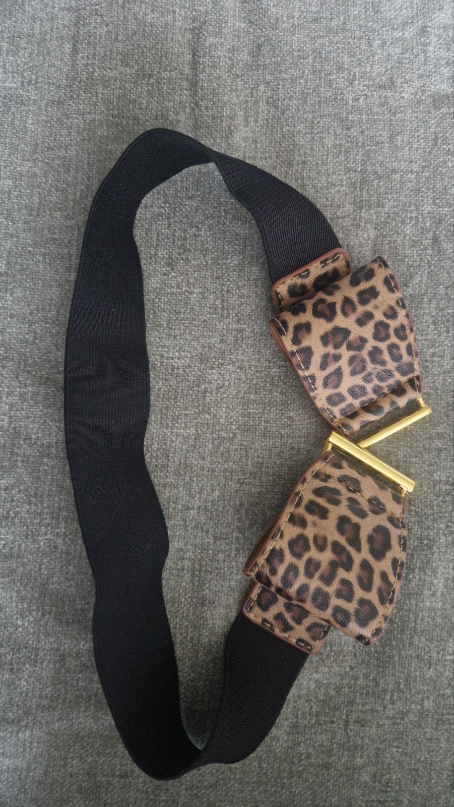 Nieuwe elastische riem met luipaardprint gesp, 80 tot 90 cm, 3 tot 5 cm, Zwart, Nieuw