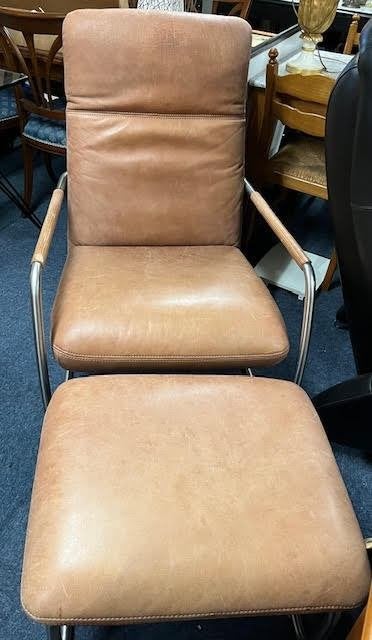 Vintage Leren Relaxfauteuil – Designstoel Metaal Frame, Ophalen, Gebruikt, 75 tot 100 cm, Metaal
