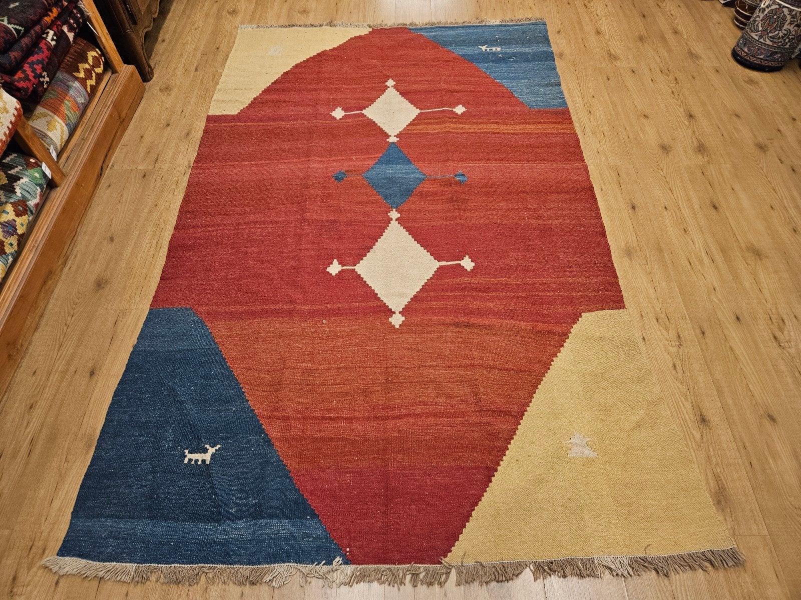 Vintage handgeweven perzische wollen kelim 263x158