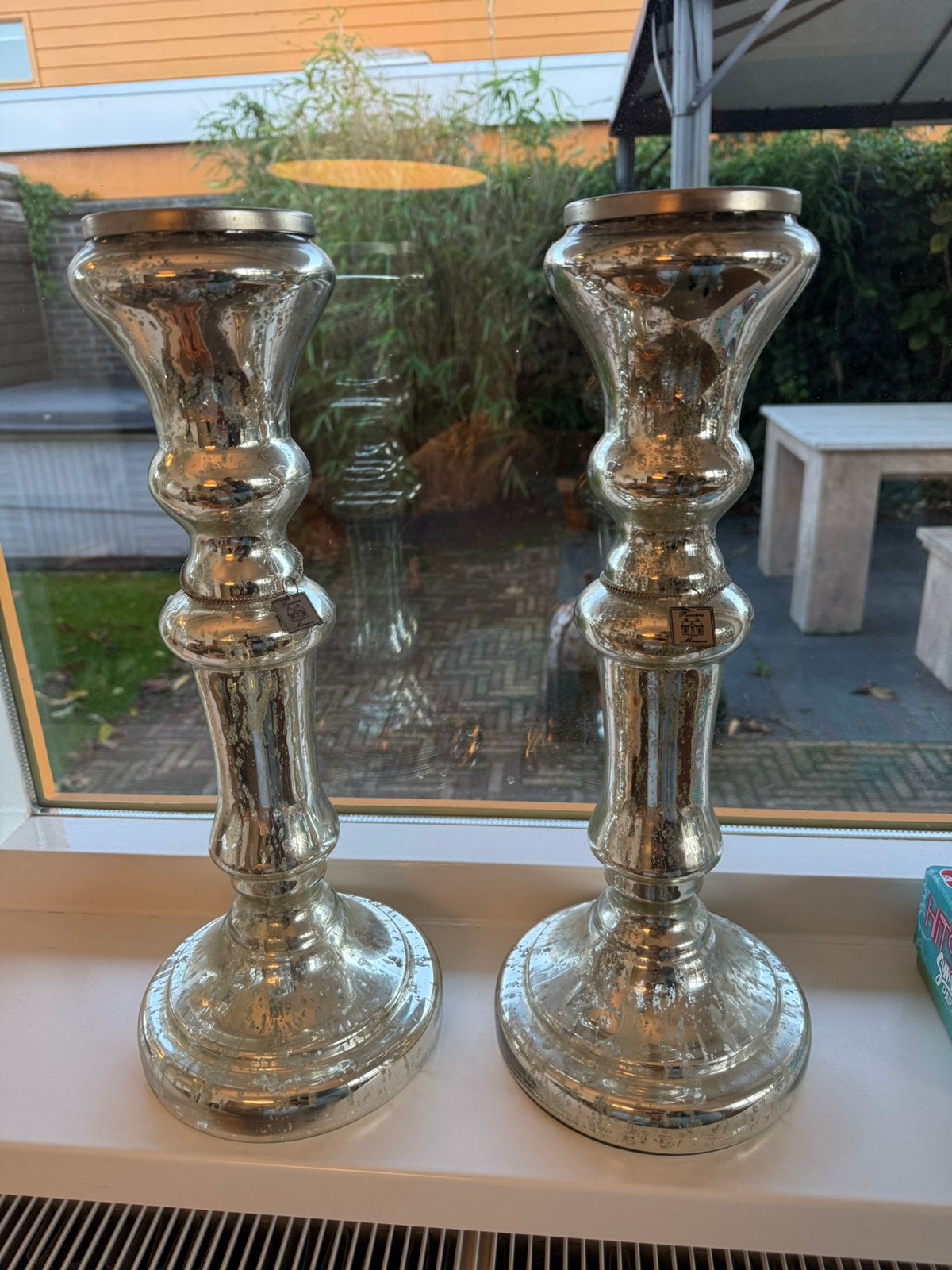 Riviera Maison kandelaars set van 2, zilverglas, 40 cm, Ophalen, Glas