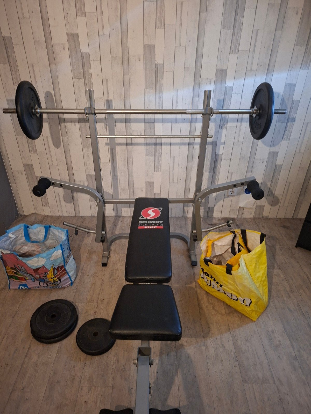 Halterbank met gewichten en met Been- en Armcurle, Sport en Fitness, Ophalen, Gebruikt, Armen, Krachtstation