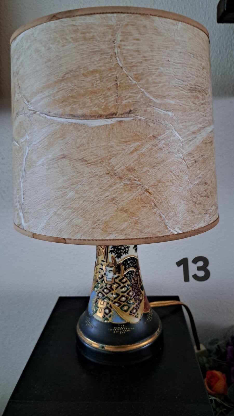 Vintage Japanse Tafellamp met Oosterse Decoratie, Antiek en Kunst, Ophalen of Verzenden