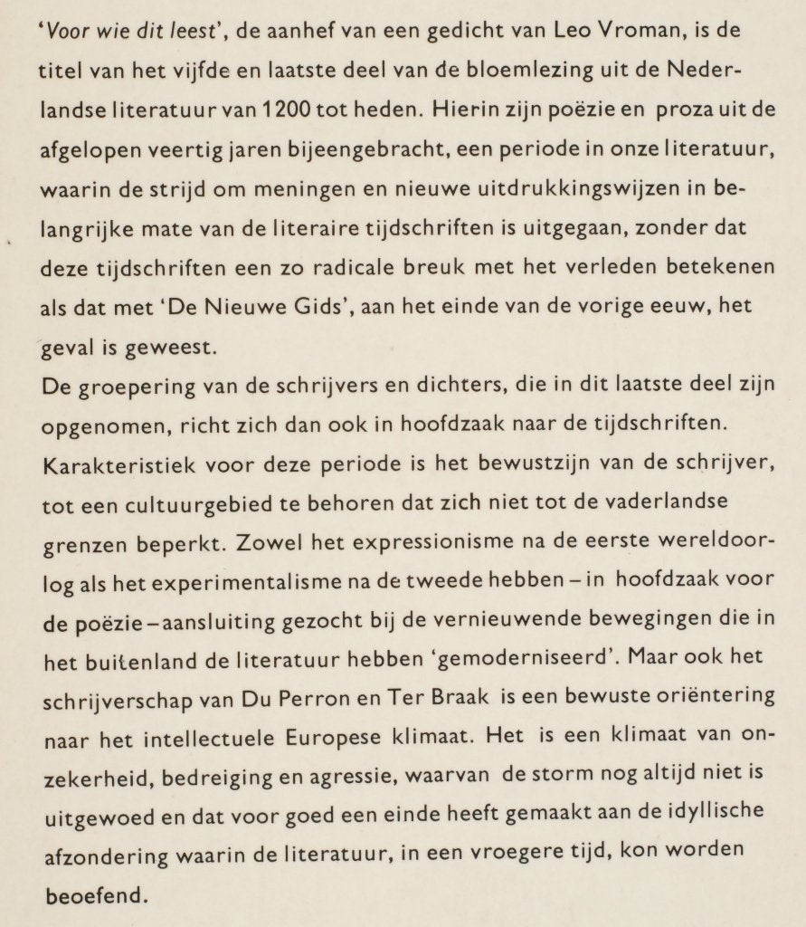 Voor wie dit leest - Proza en poëzie van 1920 - 1962, Verzenden, Zo goed als nieuw, Adriaan Morrien