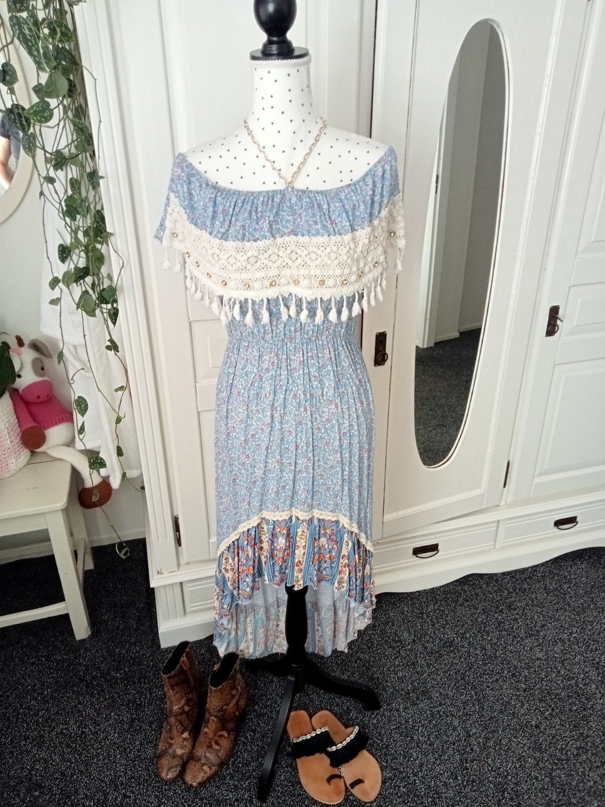 Off shoulder jurk " Maat M/L ", Kleding | Dames, Maat 38/40 (M), Blauw, Ophalen of Verzenden, Zo goed als nieuw