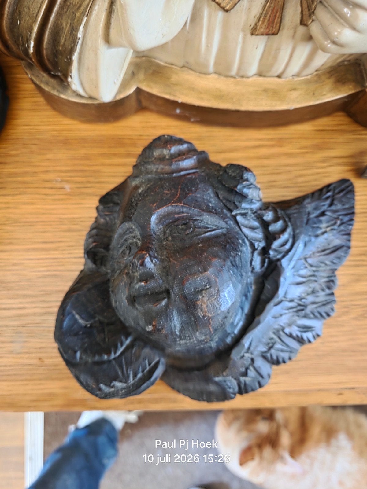 Antiek Houten Engelenkopje - Wanddecoratie, Antiek en Kunst, Kunst | Beelden en Houtsnijwerken, Wanddecoratie, Hout, Overige onderwerpen