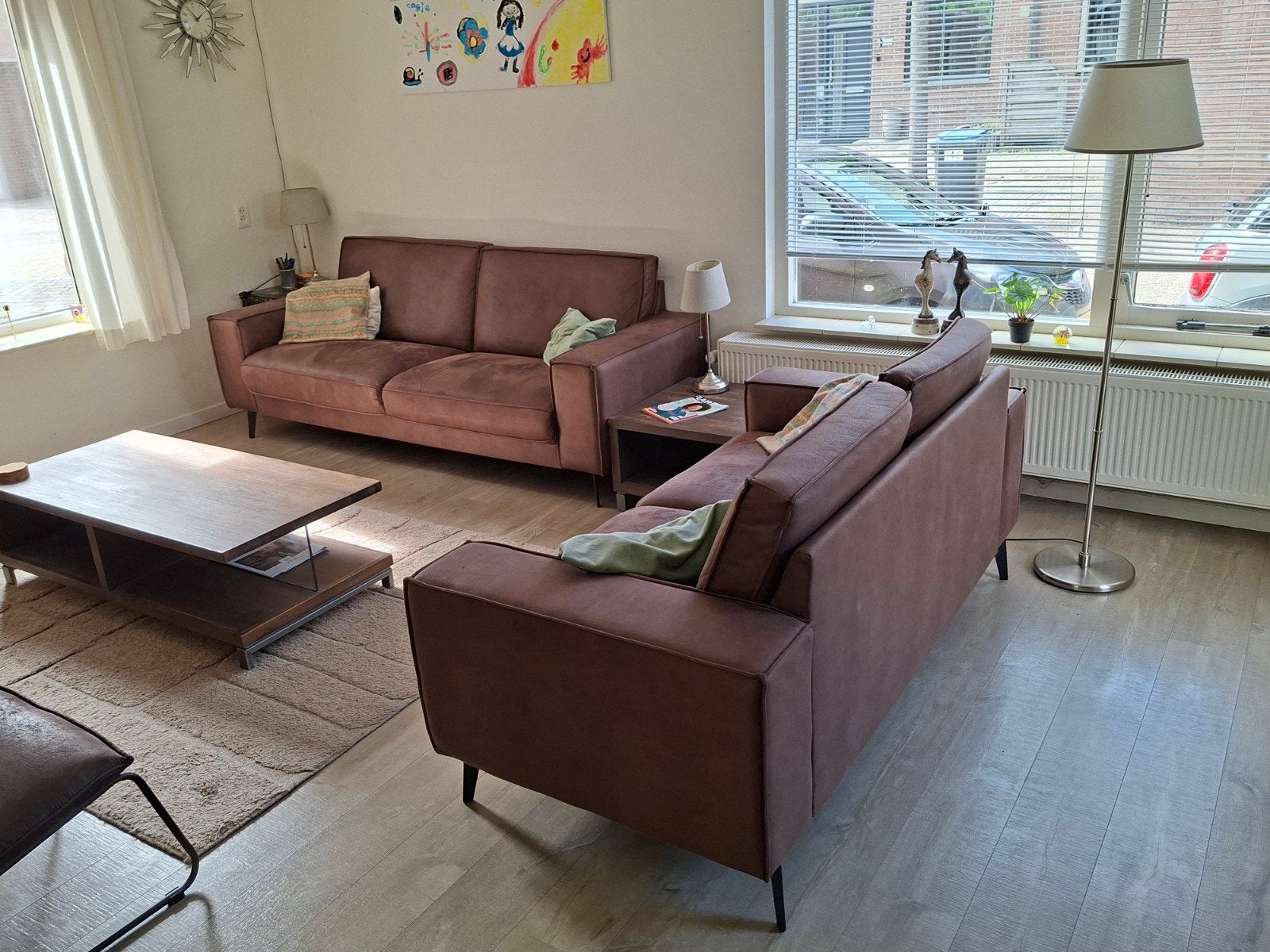 Pronto banken bruin microleder, Huis en Inrichting, Ophalen, Gebruikt, Stof, Driepersoons