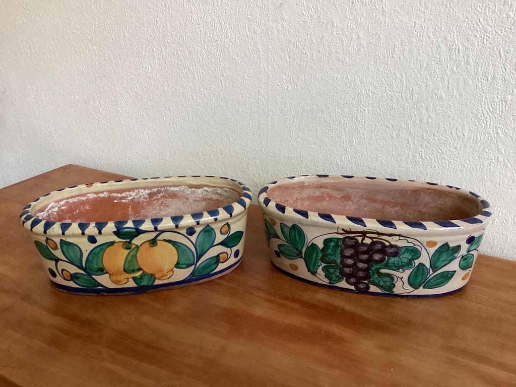 Portugese plantenbakjes met fruitmotief- 2 stuks, Steen, Minder dan 30 cm, Minder dan 60 cm, Ophalen of Verzenden