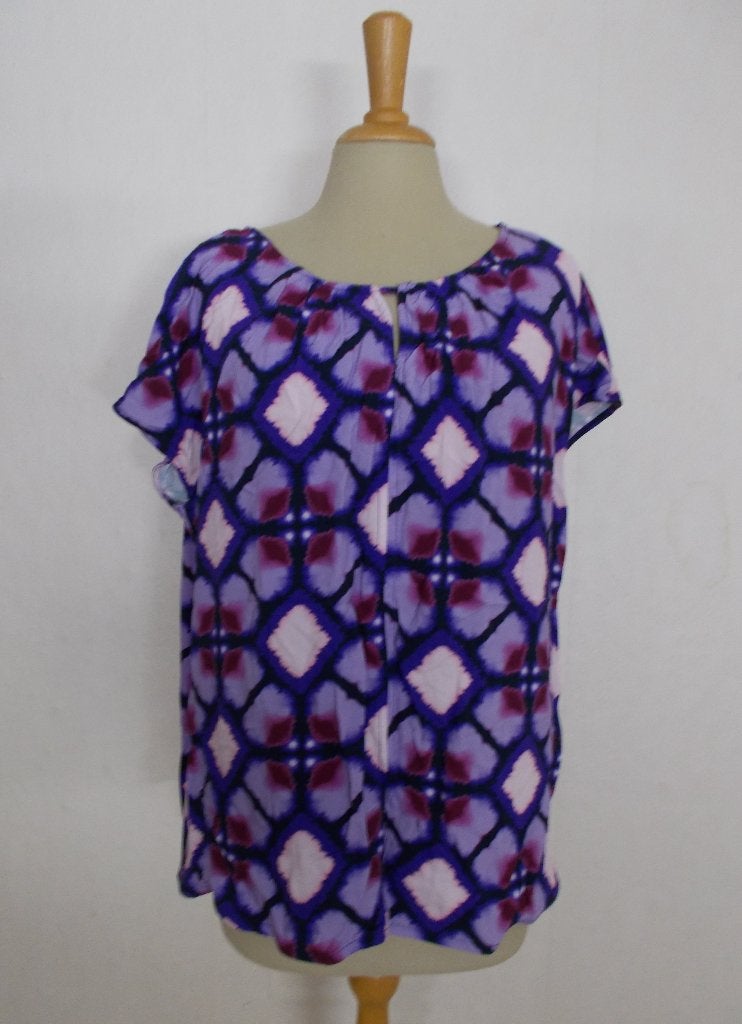 Fleurige paarse print top! L, Verzenden, Paars, Maat 42/44 (L), Zo goed als nieuw