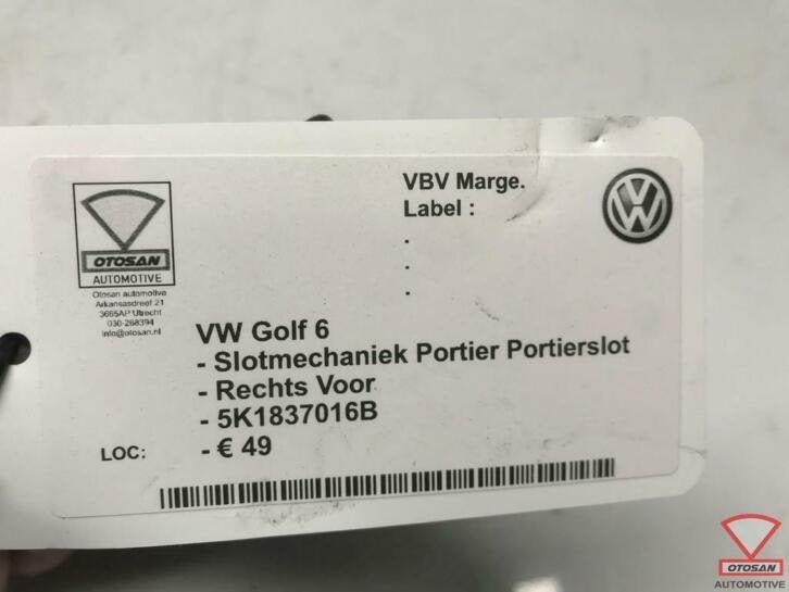 vw golf 6 slotmechaniek portier rechts voor 5k1837016b, Gebruikt, Volkswagen, Volkswagen AG, Vw@volkswagen.de