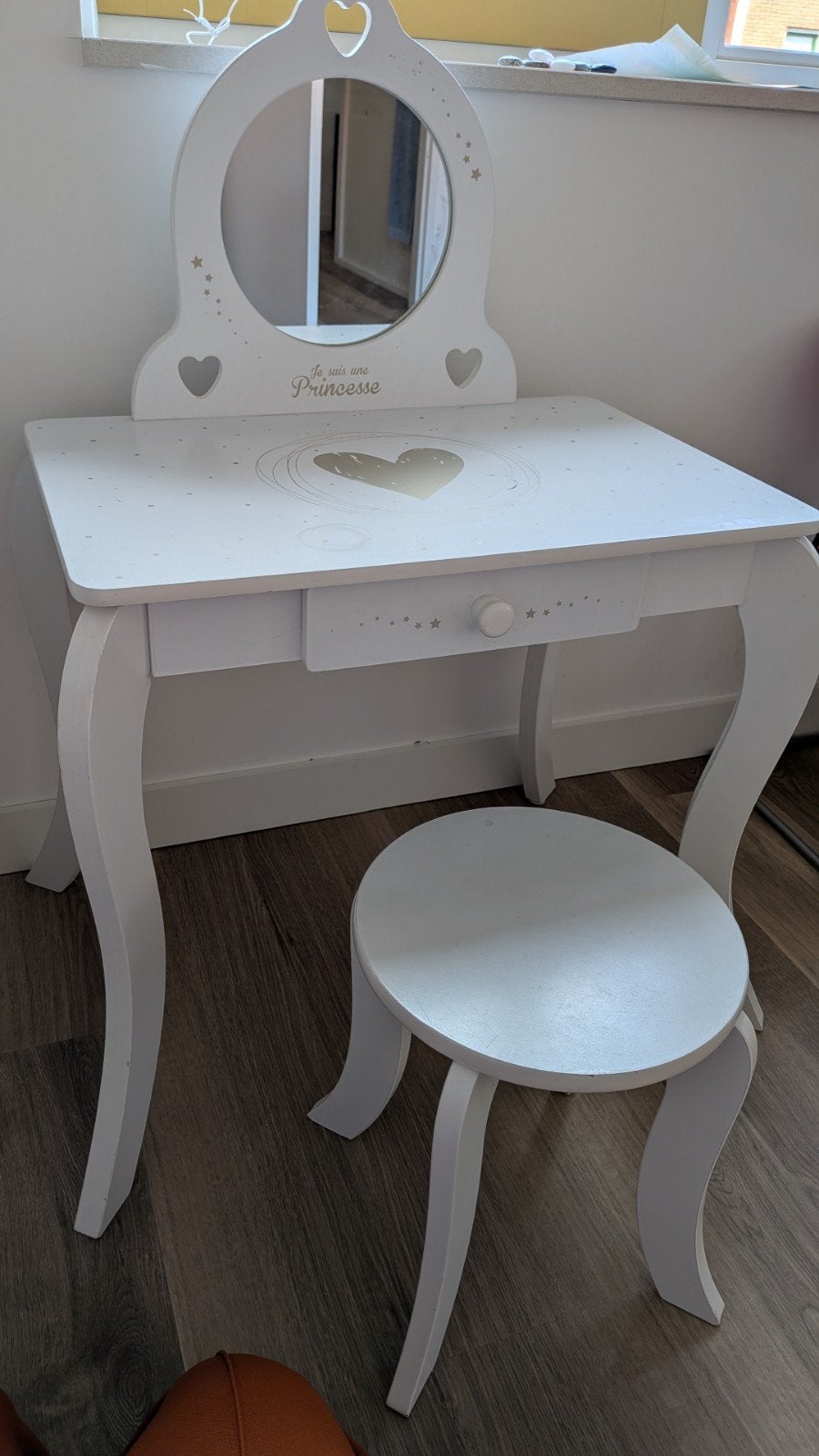 Kaptafel met spiegel en krukje voor kinderen, Kinderen en Baby's, Kinderkamer | Tafels en Stoelen, Ophalen, Gebruikt, Tafel(s) en Stoel(en)