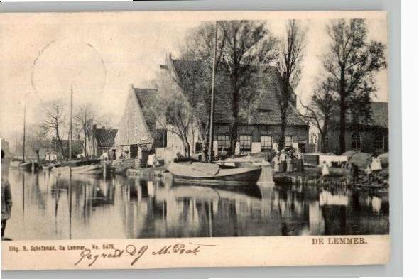 De Lemmer TOPKAART schepen en volk st1905  uitg H.Schotsman, Verzenden, Voor 1920, Gelopen, Friesland