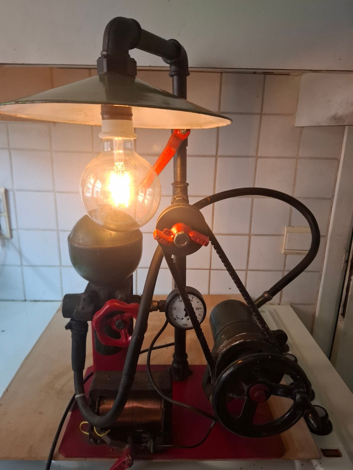 Unieke Industriële Steampunk Tafellamp, Ophalen of Verzenden
