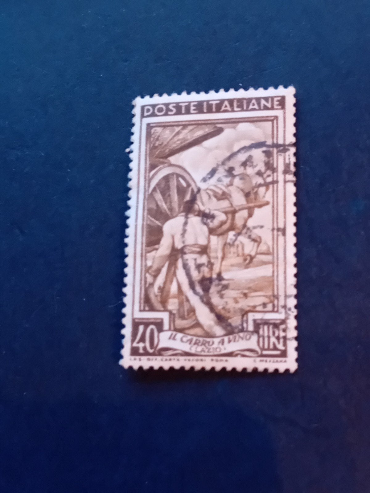 Italiaanse postzegel 'Il Carro a Vino Lazio' 40 lire, Ophalen of Verzenden, Na 1940, Gestempeld