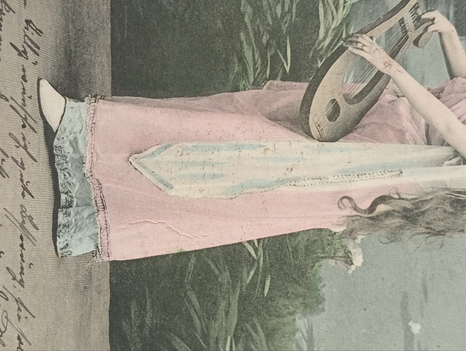 Antieke Ansichtkaart: Vrouw met Lier, Muziekthema (1912), Ophalen of Verzenden, Voor 1920, Overige thema's