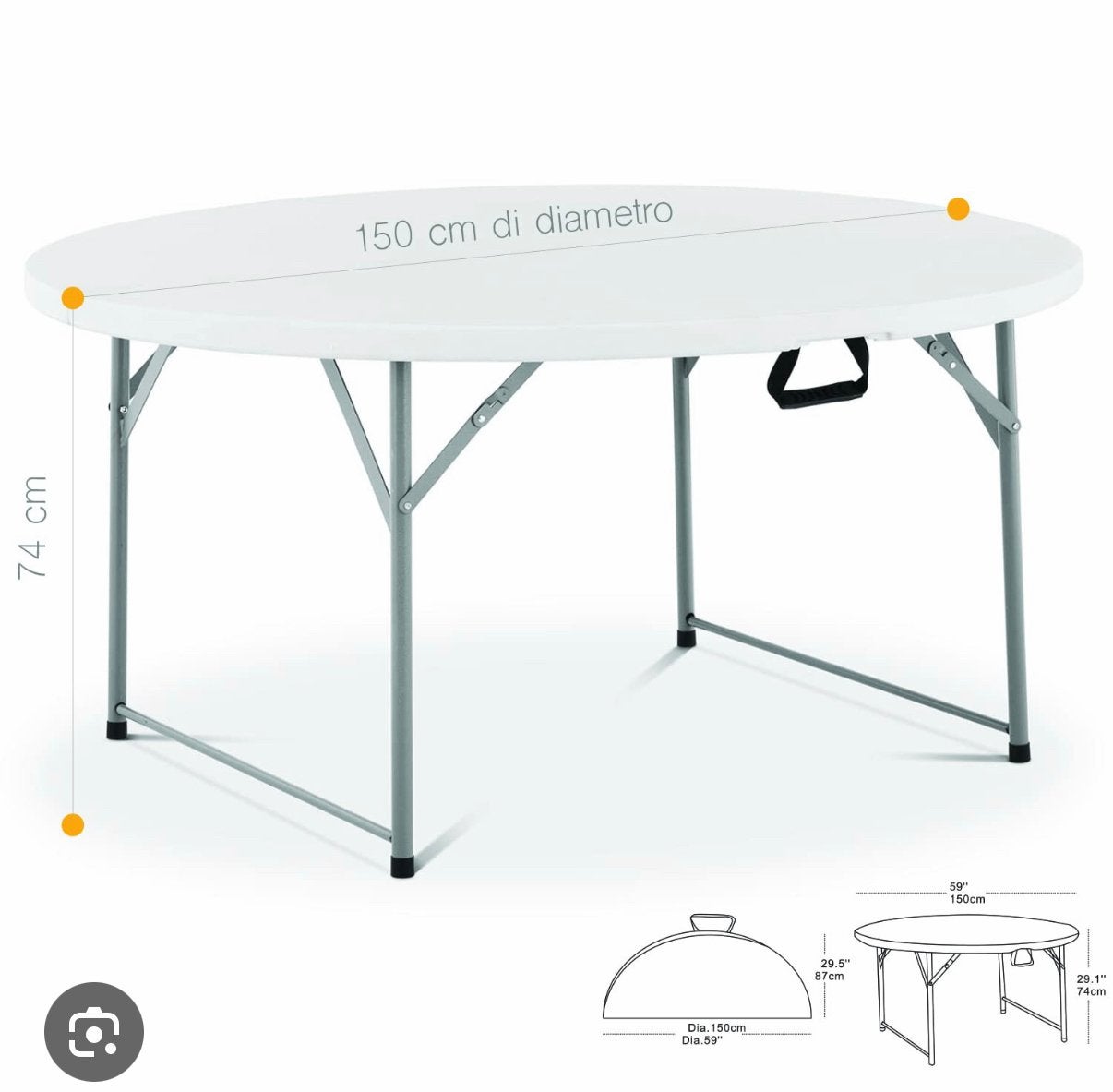 Ronde klaptafel 150 cm - Binnen en buiten, Ophalen of Verzenden, Nieuw, Rond, Kunststof