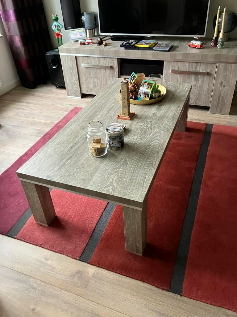 salontafel en bijzettafel licht/grijs eiken, Huis en Inrichting, Kasten | Televisiemeubels, Ophalen, 100 tot 150 cm, 50 tot 100 cm
