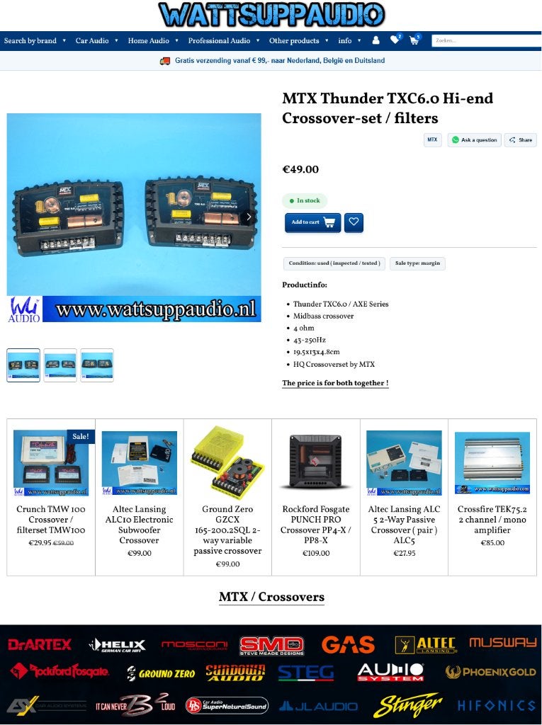 MTX Thunder TXC6.0 Hi-end Crossover-set / filters, Auto diversen, MTX, Gebruikt, ., Ophalen of Verzenden