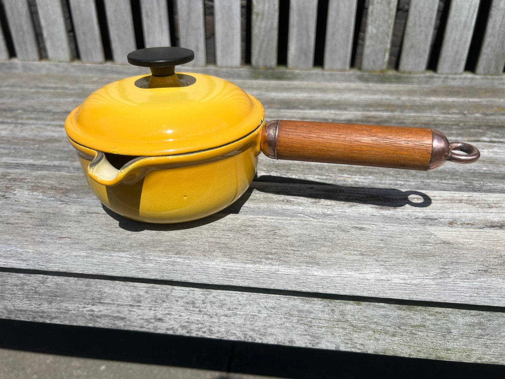 Le Creuset steelpan 14 cm Ombre Yellow heel goede staat, Le Creuset, Ophalen of Verzenden, Zo goed als nieuw, Le Creuset