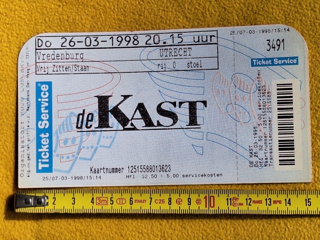 DE KAST = ticket = Vredenburg = 1998 = ongebruikt !, Ophalen of Verzenden, Zo goed als nieuw, Foto of Kaart