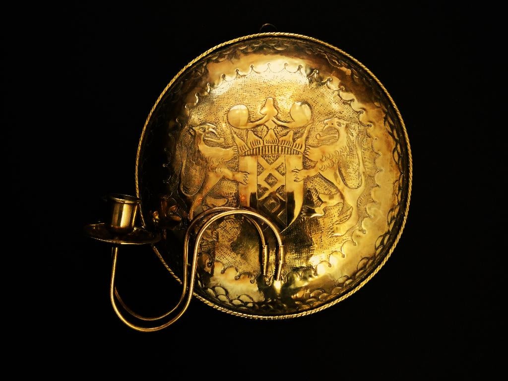 2 Antieke wandkandelaars kandelaar met Wapen van Amsterdam, Antiek en Kunst, Ophalen of Verzenden, Koper of Brons