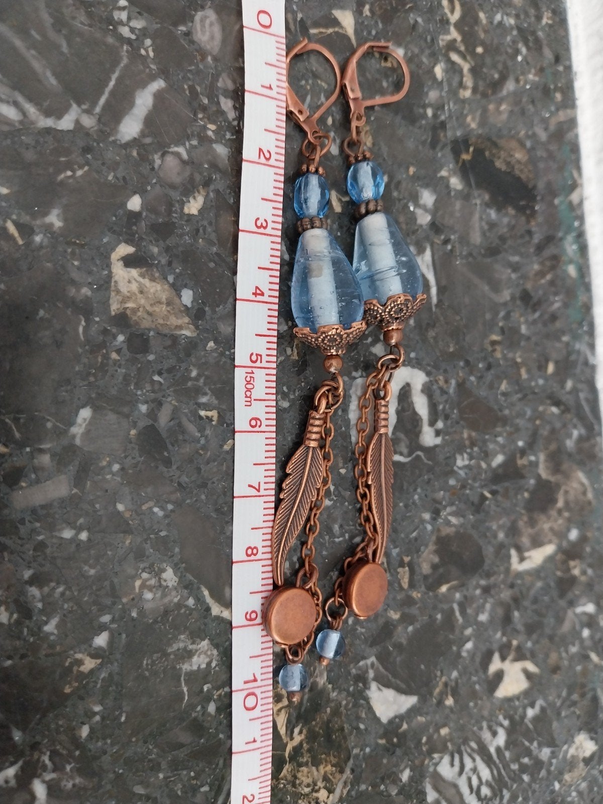 Lange oorbellen met blauwe glaskralen #2617, Hangers, Verzenden, Blauw, Glas