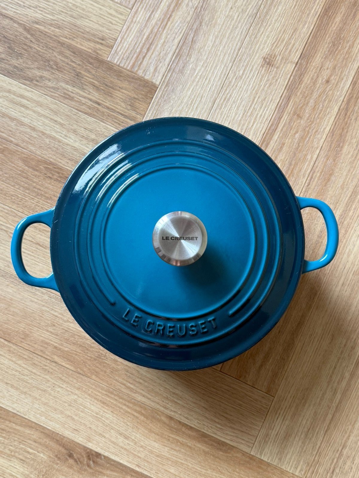 Le Creuset Tradition Braadpan Deep Teal 22cm, Huis en Inrichting, Keuken | Potten en Pannen, Ophalen of Verzenden, Gebruikt, Gietijzer
