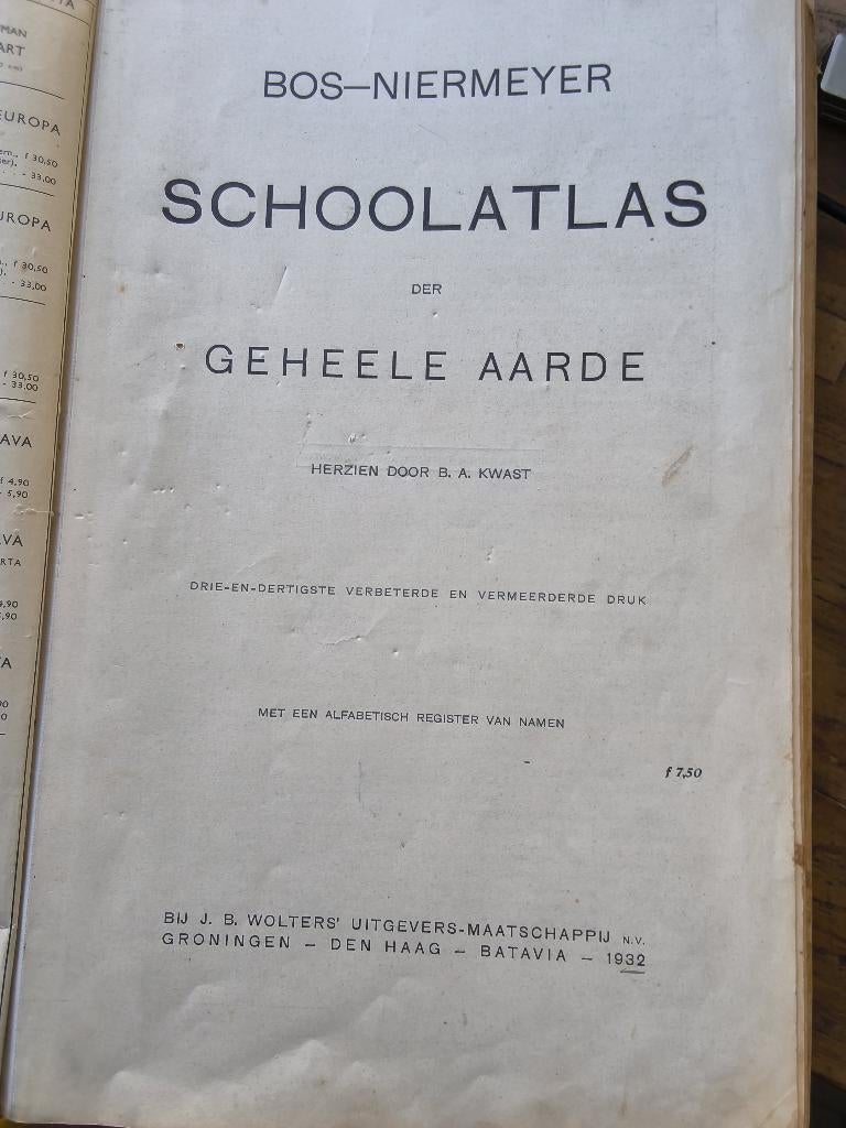 Schoolatlas der Geheele Aarde 1932. Drieendertigde druk., Diverse, HAVO, Aardrijkskunde, Ophalen