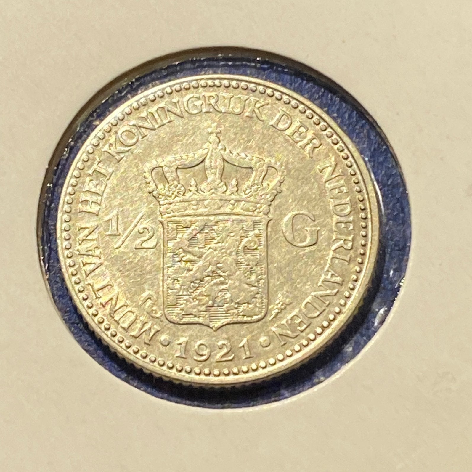 Halve Gulden Zilver uit 1921 van Koningin Wilhelmina, Postzegels en Munten, ½ gulden, Verzenden, Zilver, Koningin Wilhelmina