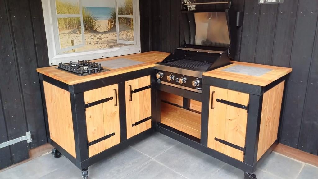 Prachtig robuuste Douglashouten Buitenkeuken op maat gemaakt, Tuin en Terras, Buitenkeukens, Ophalen of Verzenden, Nieuw, Houtskool