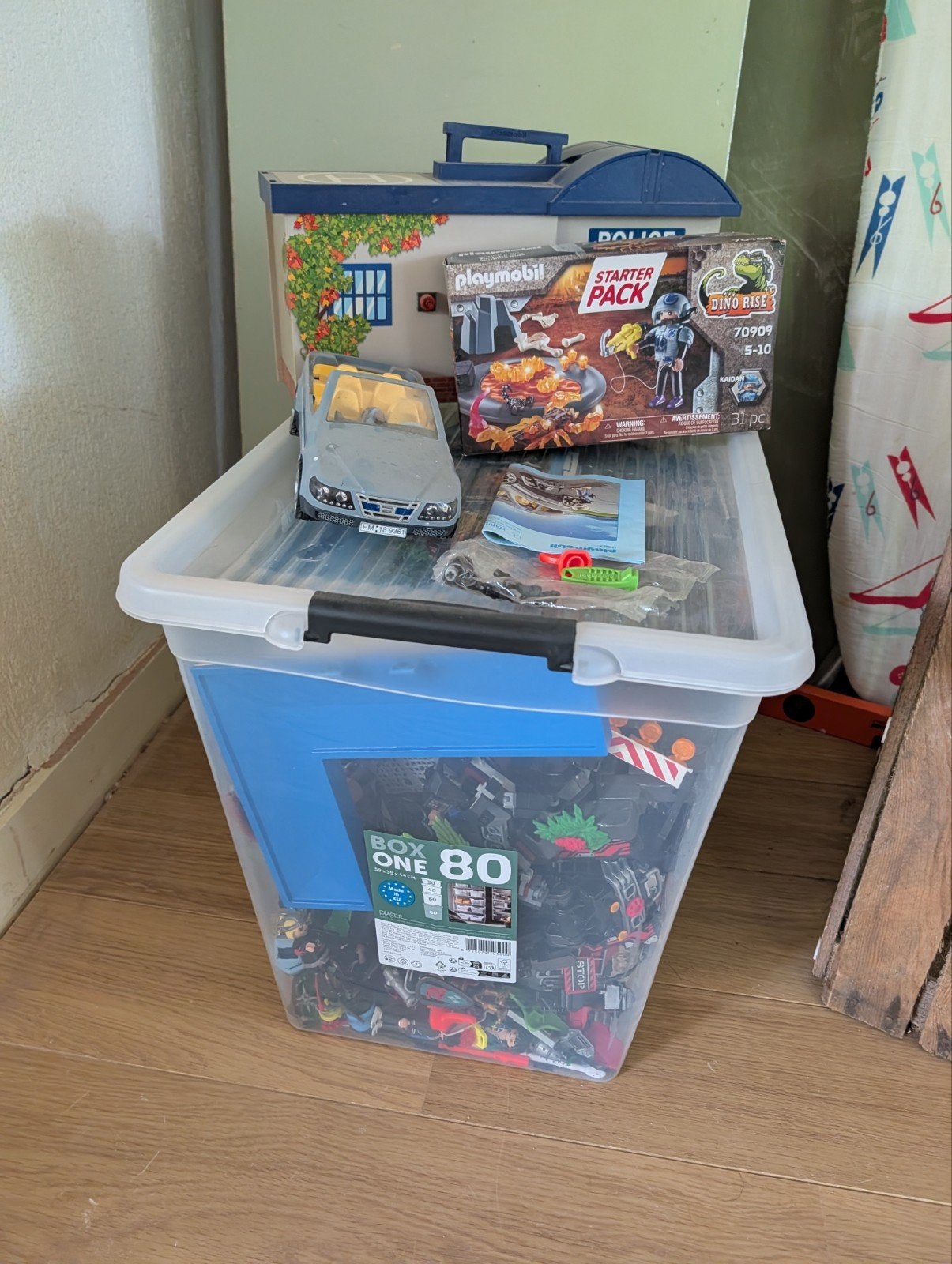 Grote bak vol Playmobil: Dino Rise, Politie, Garage, Auto, Ophalen of Verzenden