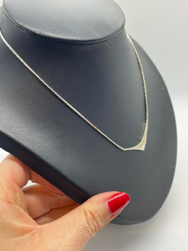 D242 Prachtige zilveren ketting bicolor hanger, Sieraden, Tassen en Uiterlijk, Kettingen, Met hanger, Ophalen of Verzenden, X