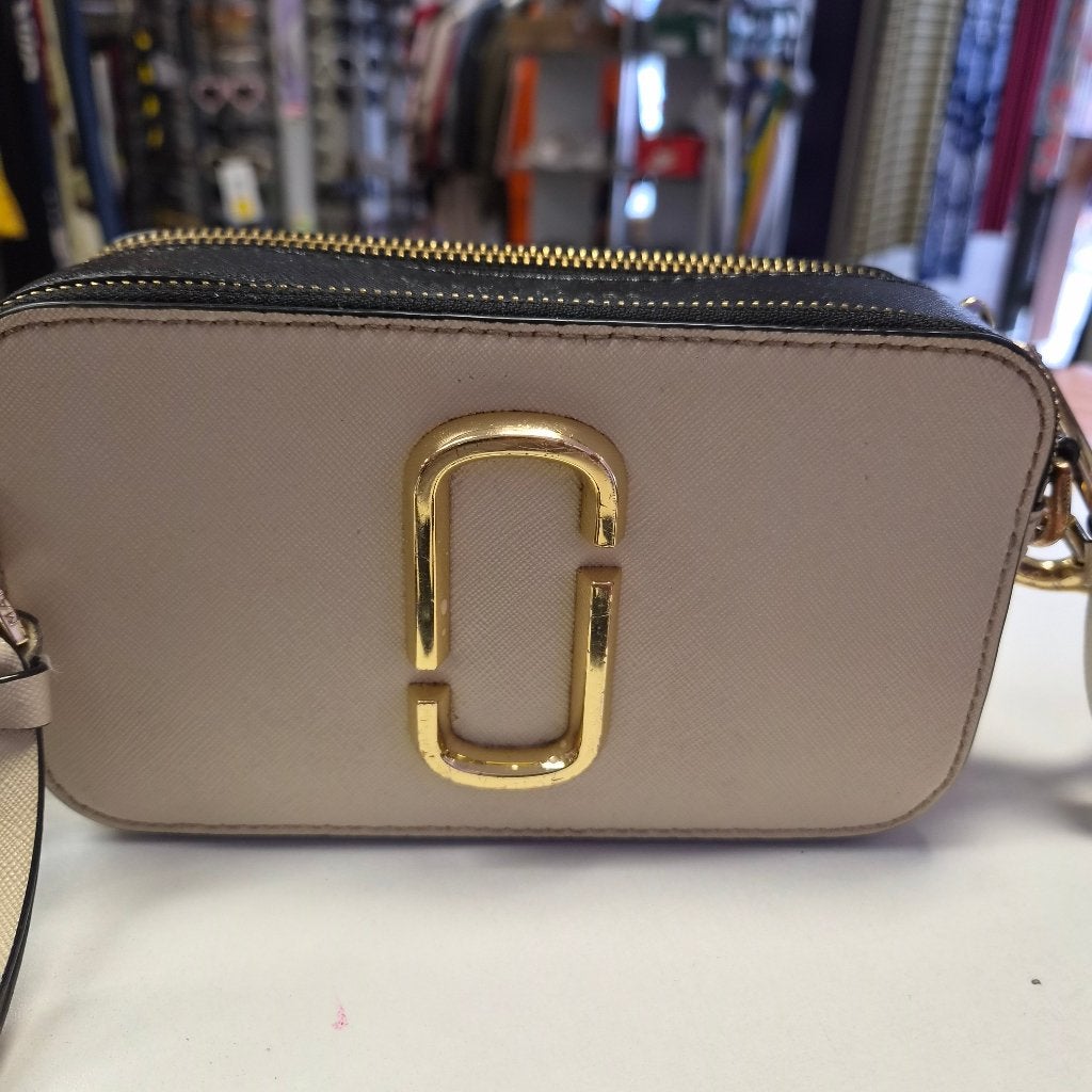 Marc Jacobs "the Snapshot" leren crossbody beige zwart, 65 Bleecker St, New York, NY 10012, USA, Schoudertasje, Beige, Ophalen of Verzenden