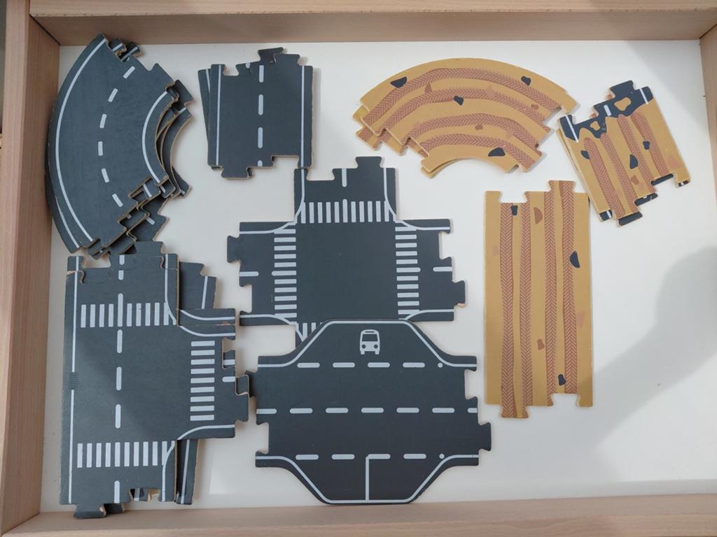 Houten treinbaan en voertuigen set, Ophalen of Verzenden, Gebruikt