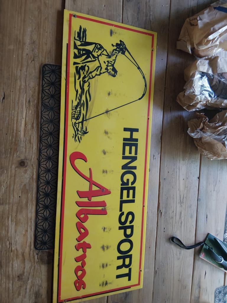 Vintage Albatros Hengelsport Reclamebord, Ophalen of Verzenden, Gebruikt
