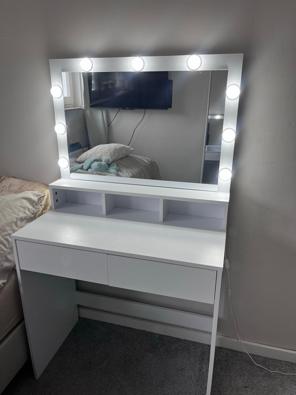 Witte kaptafel met verlichte spiegel en lades, Ophalen, Gebruikt, 100 tot 150 cm, 50 tot 100 cm