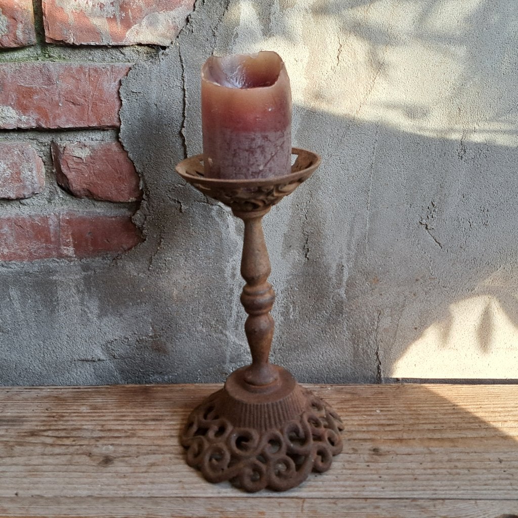 Landelijke gietijzeren kandelaar roest hoogte 26cm *Etage3*, Gebruikt, ., Ophalen of Verzenden, .