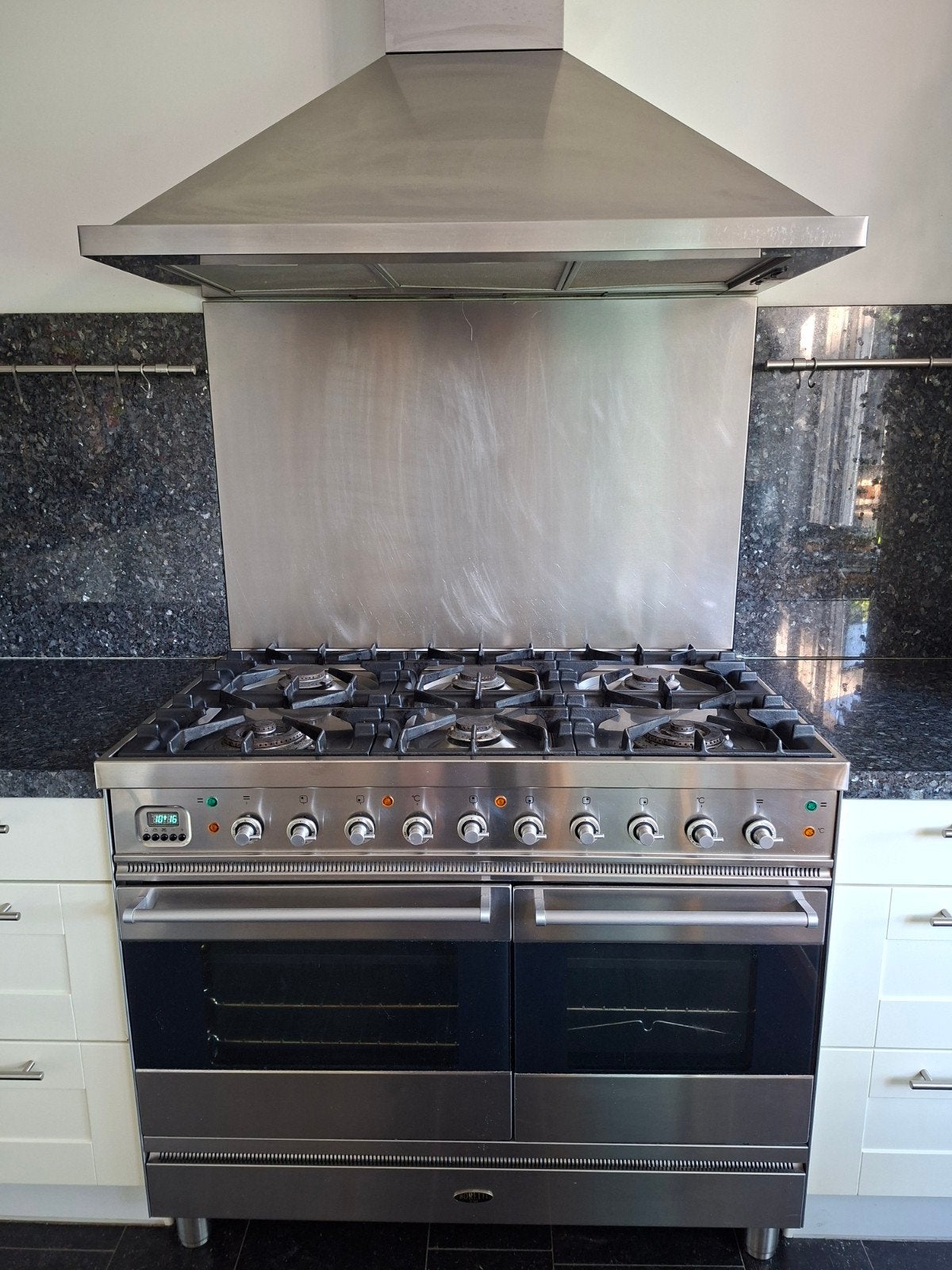 Boretti gasfornuis 6 pitten, dubbele oven, afzuigkap, Ophalen, Gebruikt, 60 cm of meer, Grill