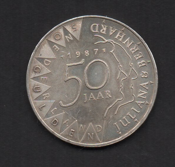 Zilveren 50 Gulden 1987 Koningin Beatrix (77)  Nette Munt, Postzegels en Munten, Munten | Nederland, Koningin Beatrix, Zilver