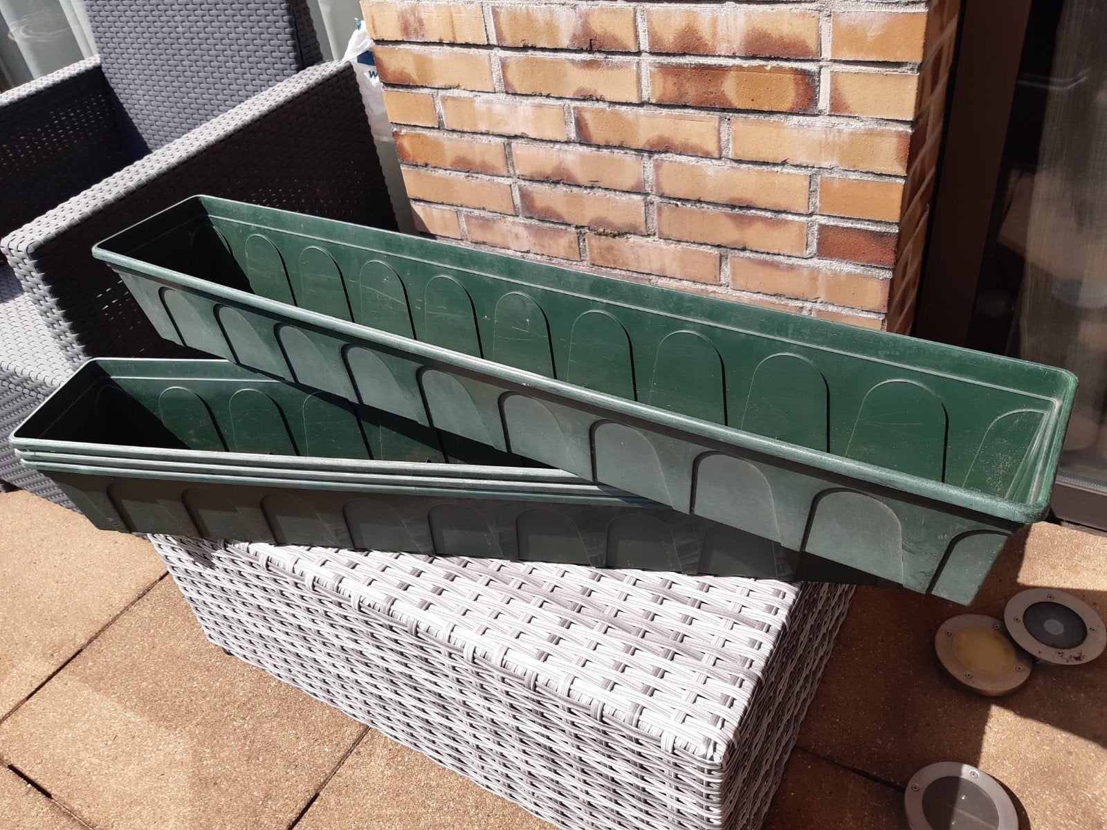 Bloembakken, groen, 4 stuks, 2.50 per stuk, Ophalen, Kunststof, Gebruikt, Minder dan 30 cm