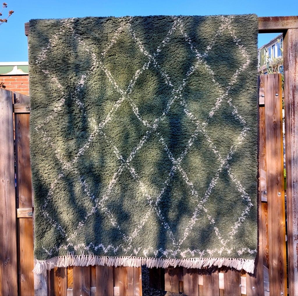 Karwei Varamin Vloerkleed donker groen/wit 160x230 cm, Ophalen, Gebruikt, Boho, Urban Jungle, Eclectisch, Retro, 150 tot 200 cm